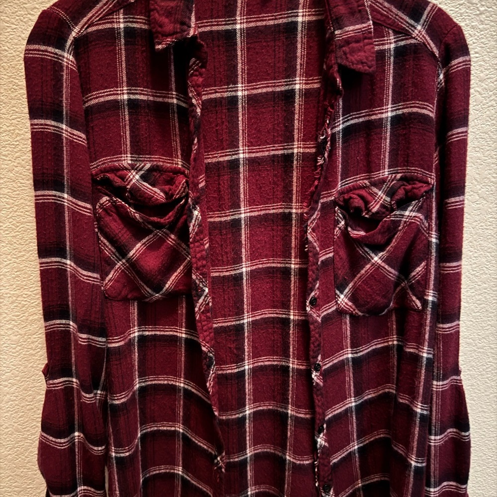 Plaid Button Down Shirt - Burgundy